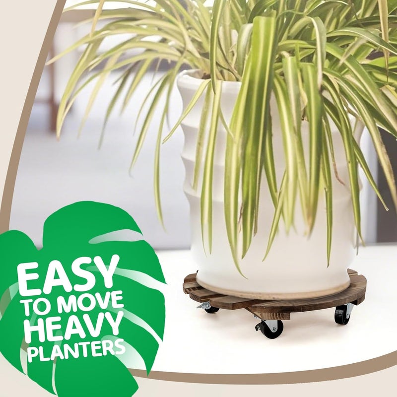 CuffUp 2 Pack Plant Stand with Wheels, Plant Caddies with 360° Lockable Smooth Sliding Wheels Durable Sturdy, Outdoor/Indoor Heavy Duty Rolling Plant Stand for Plant Pot,Flower Pot (Dark Brown 14") - Image 4